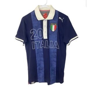 Puma 20 Italy Italia FIGC Soccer Football Blue Polo Shirt Mens Small